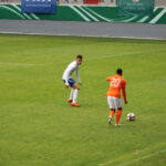 England Under-20 defender Harry Toffolo marks an opponent against the Netherlands Under-20 team