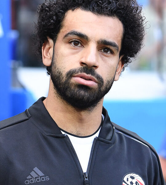 Egypt forward Mohamed Salah on the soccer field during a 2018 World Cup match