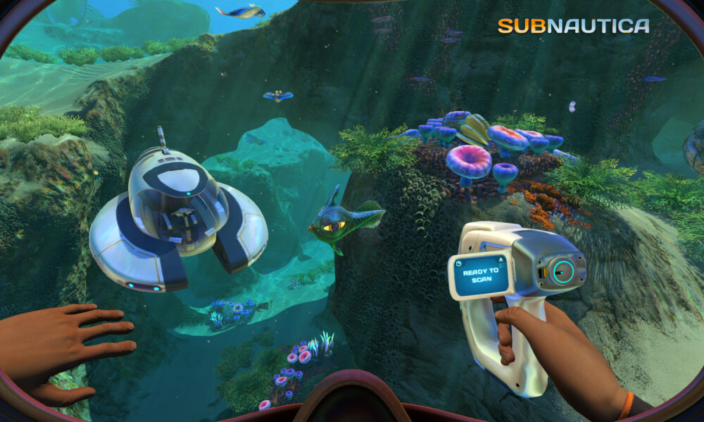 Real Subnautica PC in-game screenshot of an underwater alien ocean, from the official Steam store listing