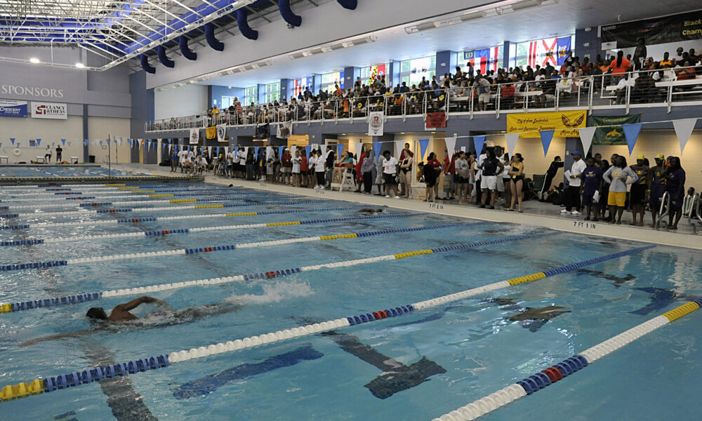 Swimmers race in lanes during the National Black Heritage Championship Swim Meet in Cary, North Carolina, in 2010