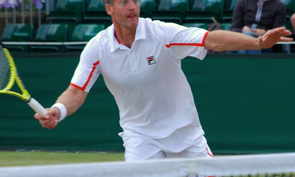 Tennis doubles player Anders Jarryd during an invitational Wimbledon match