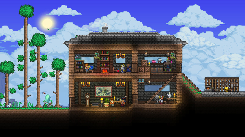 Real Terraria Nintendo Switch gameplay showing the two-dimensional adventure game world