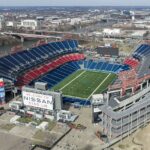 Aerial archival photograph of Nissan Stadium in Nashville, where the Texans played the Titans in Week 5 of 2026
