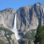 Authentic image of Upper Yosemite Fall with flowing water, captured in spring at Yosemite National Park