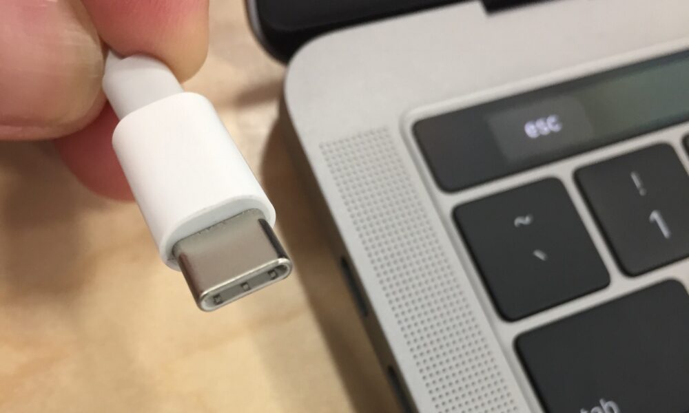Close-up real photograph of USB-C connection hardware illustrating charging-port inspection