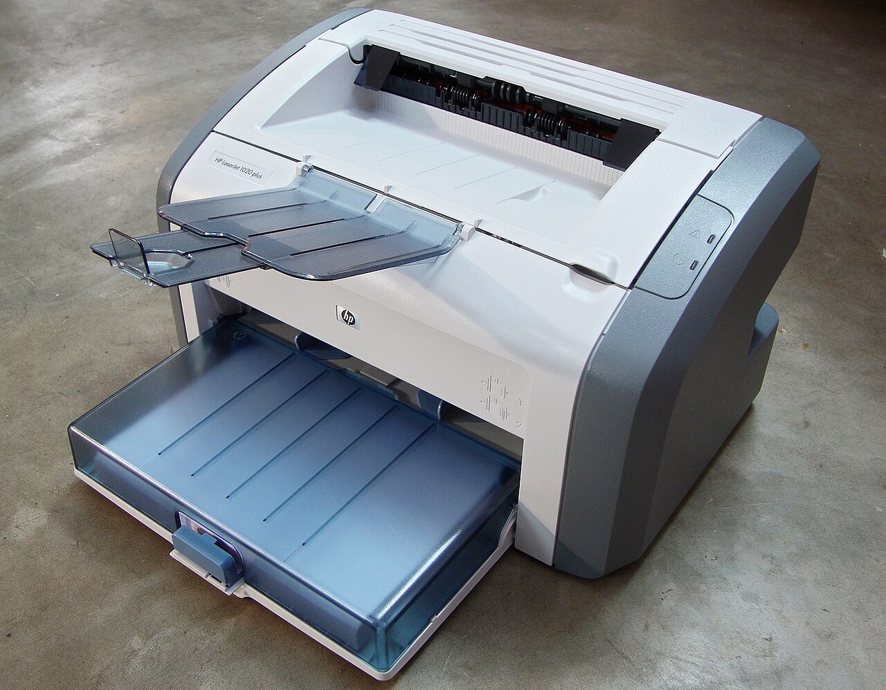 Physical HP LaserJet printer used to illustrate choosing a Windows 11 default printer
