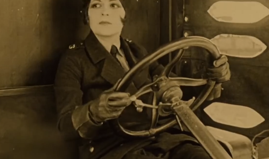 Clara Bow as Mary Preston driving a wartime ambulance in the original 1927 film Wings