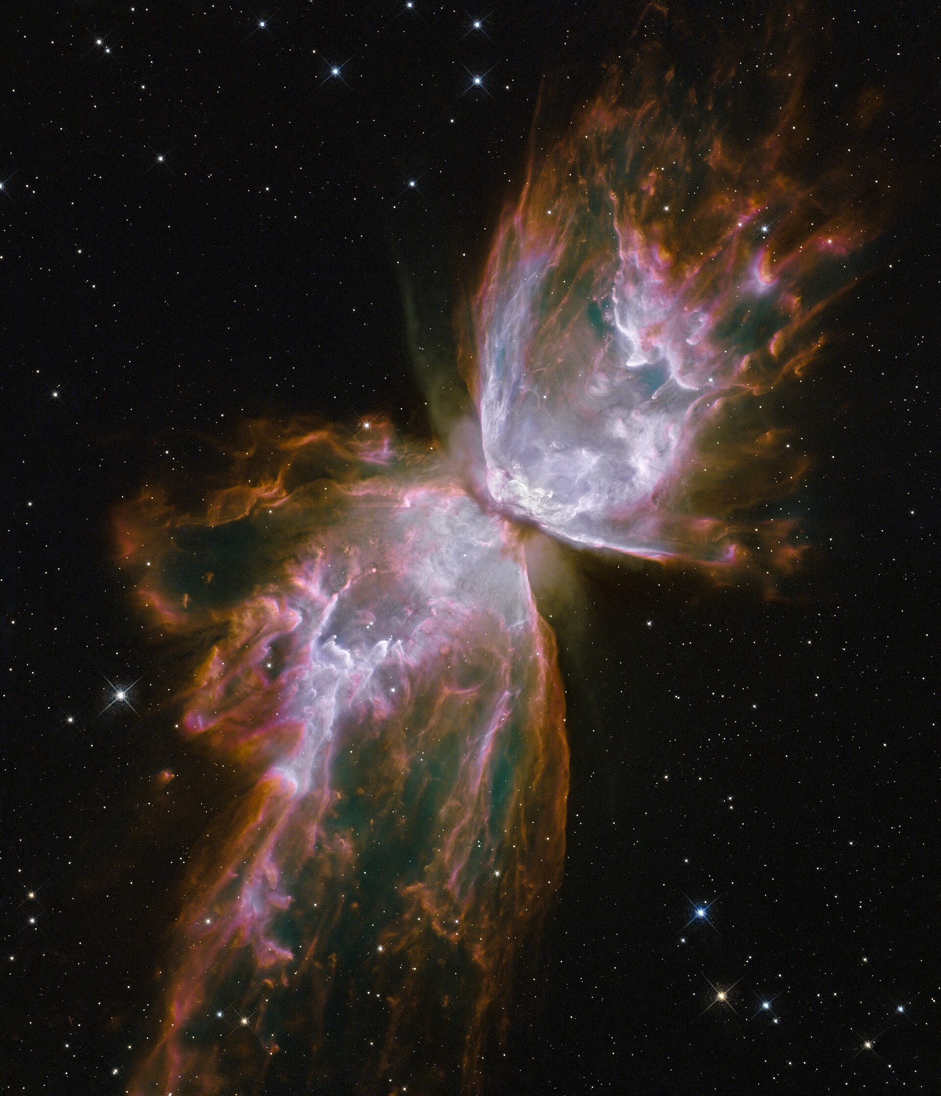 Real Hubble Space Telescope WFC3 observation of the Butterfly Nebula NGC 6302: luminous opposing lobes of expelled gas split by a central dark dust lane