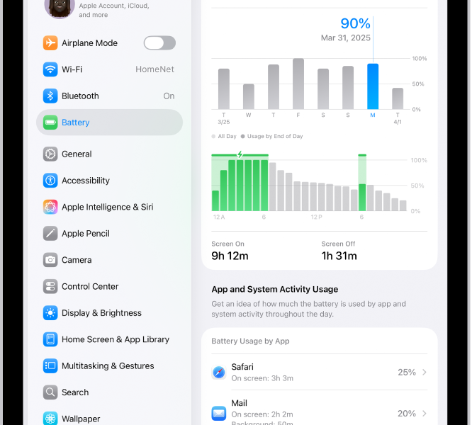 iPad battery usage and health information