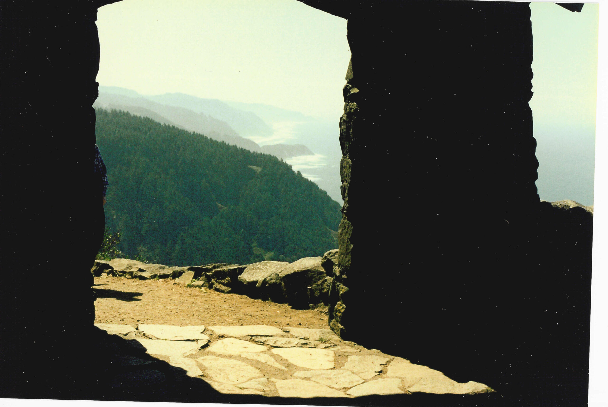 Actual Oregon coastline looking south from Cape Perpetua viewpoint and stone shelter