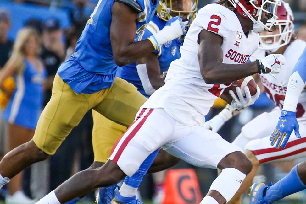 CeeDee Lamb playing for Oklahoma in 2019, archival photo for 2026 Cowboys injury story