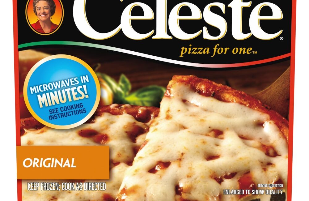 Celeste Pizza For One Original Cheese frozen pizza retail package, used to illustrate Conagra discontinuing the Celeste brand