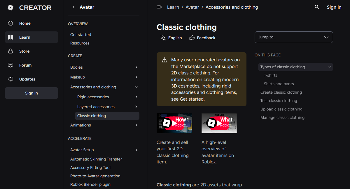 Roblox Creator documentation artwork for clothing template guide