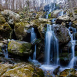 Actual cascading water at Dark Hollow Falls, Shenandoah National Park, Virginia, photographed in April 2016