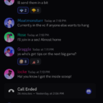 Discord mobile chat showing a custom typing indicator with emojis and a status phrase
