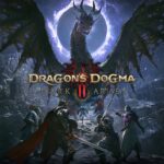 Capcom promotional artwork for Dragon's Dogma 2: Dark Arisen showing adventurers facing a huge dragon in a dark fantasy landscape