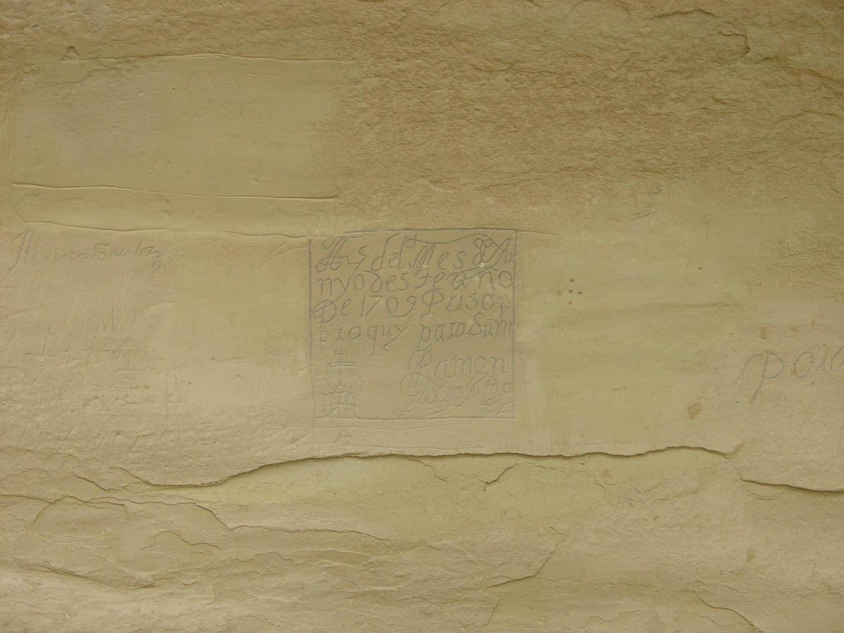 Historic 1709 Spanish inscription carved into El Morro National Monument sandstone in New Mexico