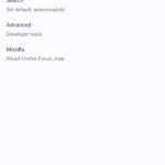 Firefox Focus Settings screen on an Android 14 phone, including Privacy & Security and Search menus