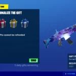Fortnite gifting screen showing gift wrap, V-Bucks cost and remaining daily gifts