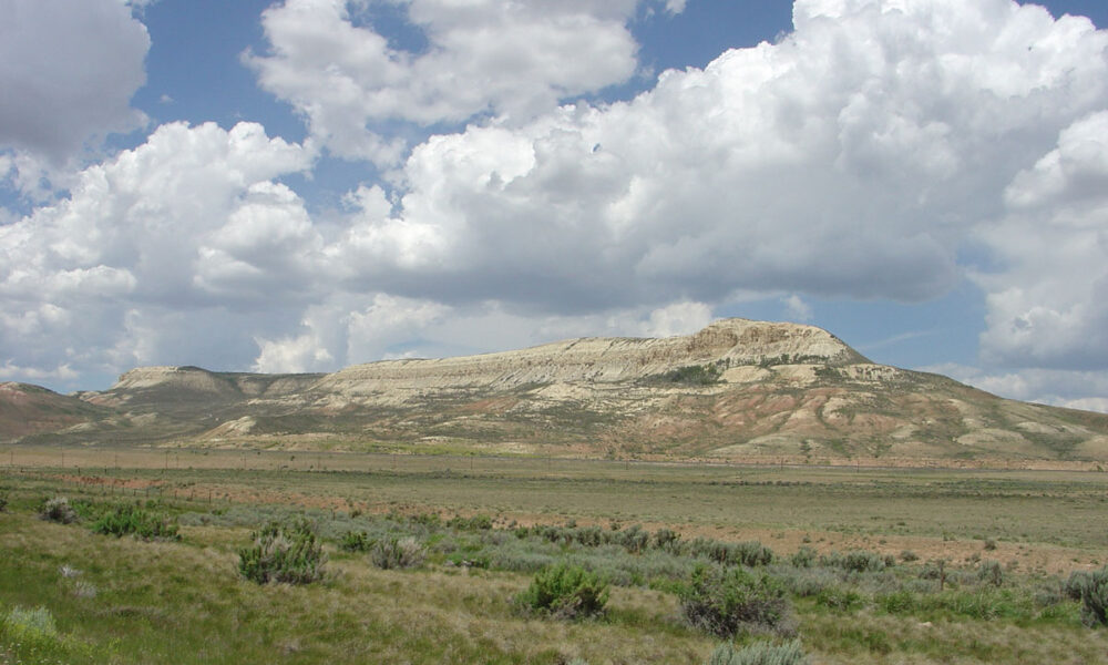 Actual sedimentary ridge and sagebrush landscape at Fossil Butte National Monument, Wyoming