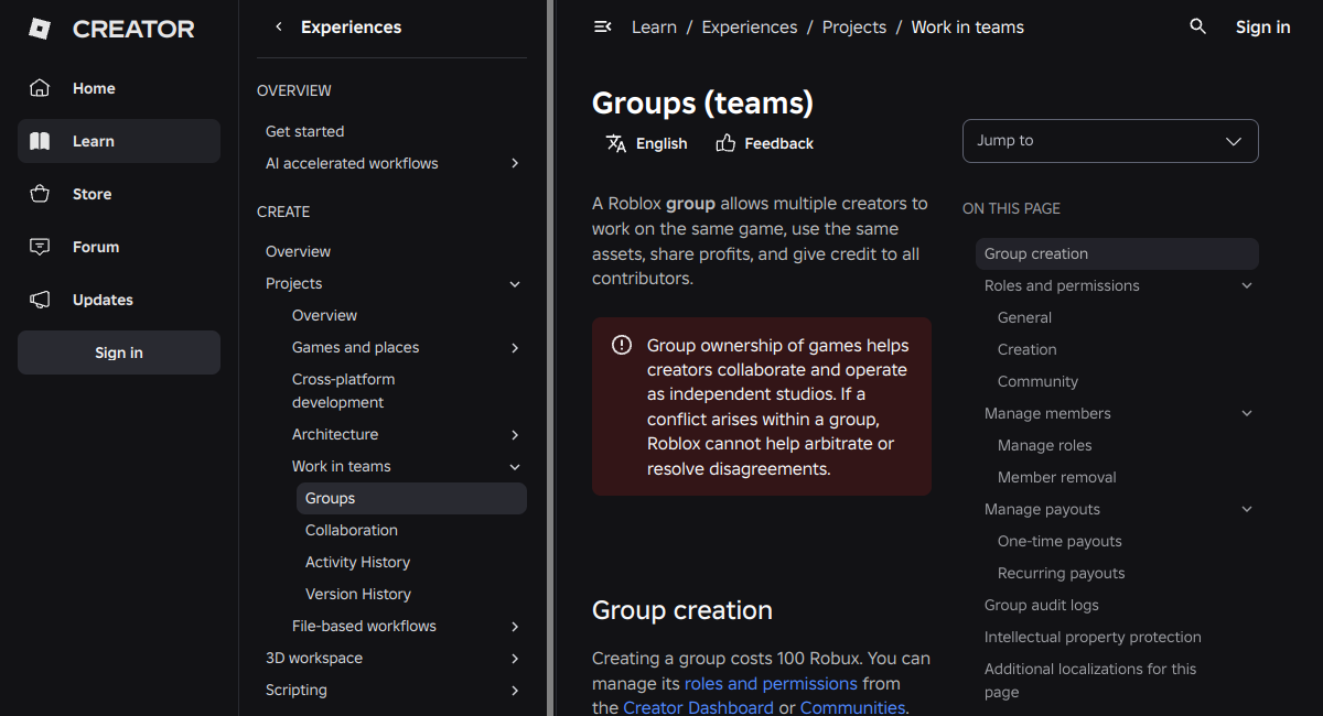 Official source page screenshot for Roblox Group Payouts Guide (2026): Distribute Group Earnings Safely