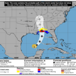 NOAA National Hurricane Center forecast cone and hurricane warnings for Hurricane Isaias approaching the northern U.S. Gulf Coast on October 8, 2026; consult NHC for updates