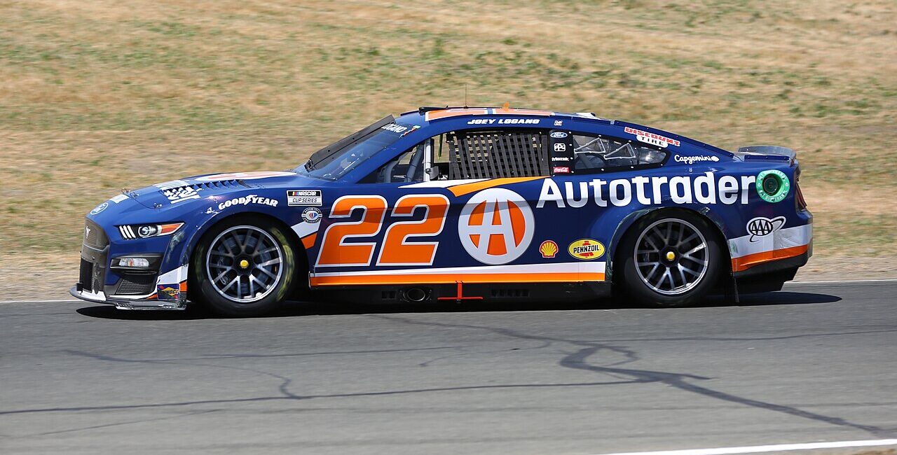 Joey Logano No. 22 Ford racing at Sonoma Raceway in 2023; archival image for his 500th Team Penske start