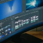 Video editing workstation illustrating the Manus Video Editor timeline workflow