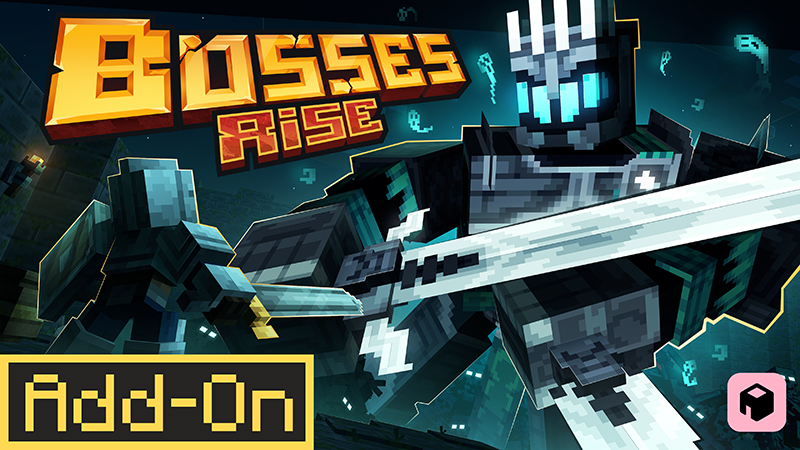 Official Bosses Rise Minecraft add-on art featuring an armored fantasy boss