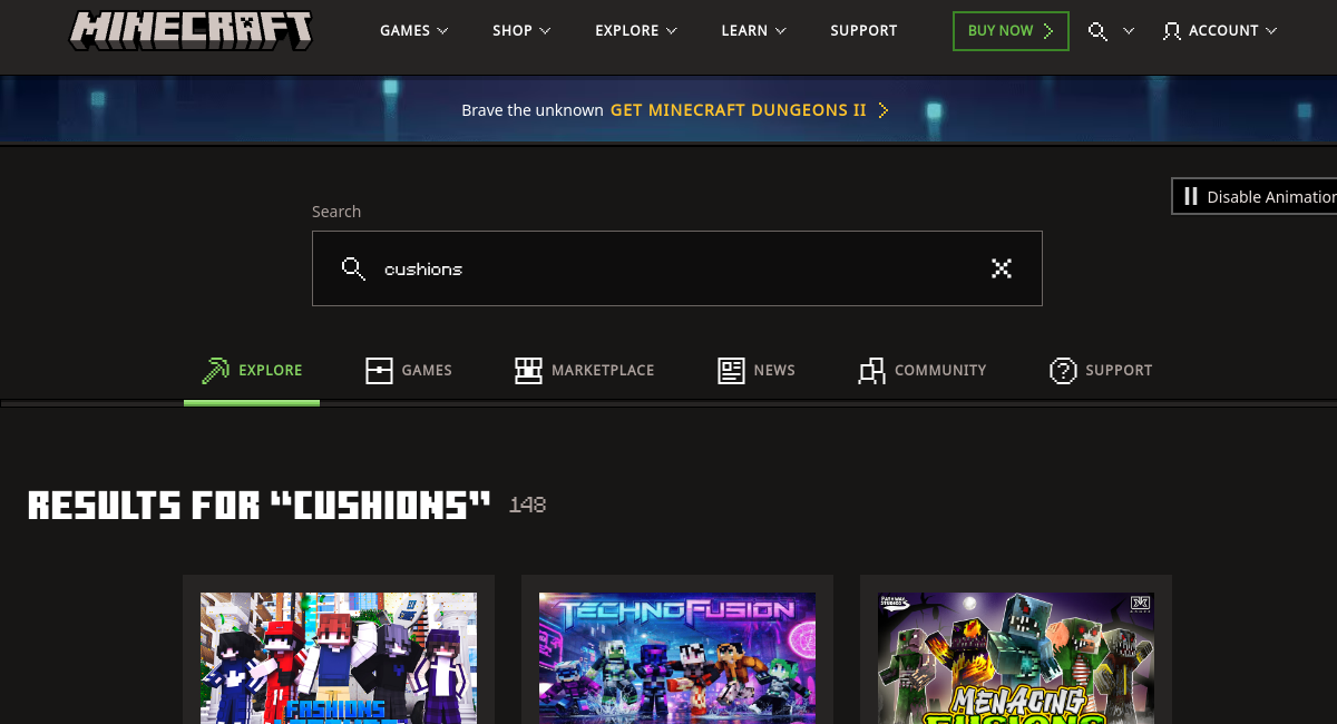 Minecraft official site results for Cushions crafting and placement guide