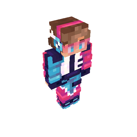 Pixel-art Minecraft player skin shown as an example of a custom character design