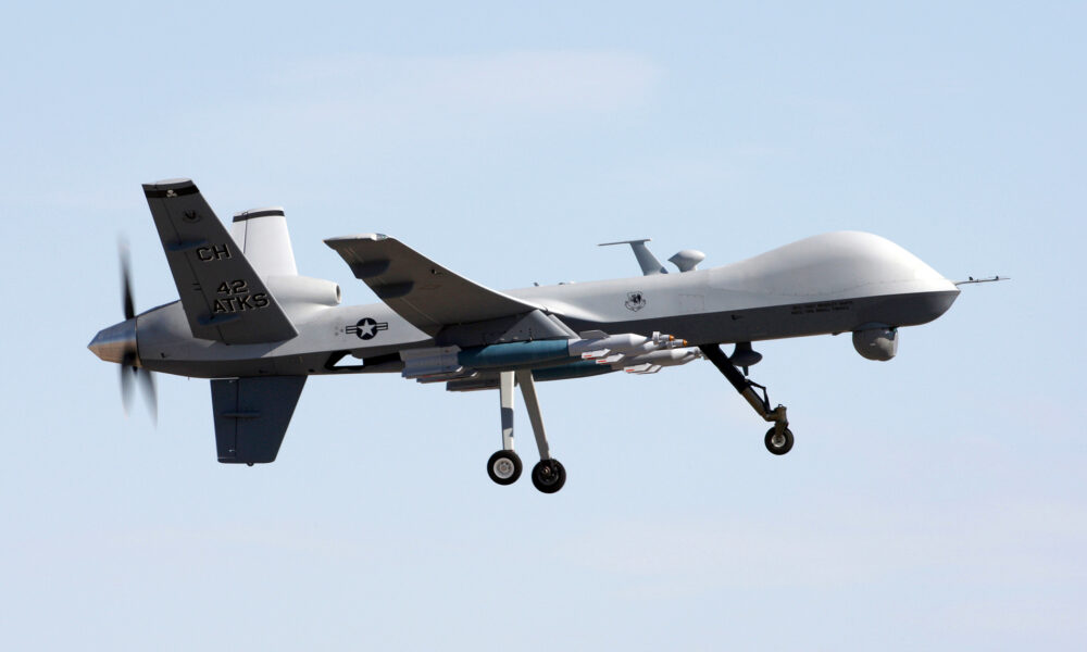 United States Air Force MQ-9 Reaper aircraft in flight during a 2008 training mission