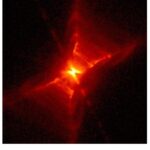 Actual Hubble Space Telescope image of the Red Rectangle nebula HD 44179, a peculiar X shaped dying star nebula