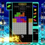 Real Tetris 99 game on Nintendo Switch showing the central falling-block board and other online opponents
