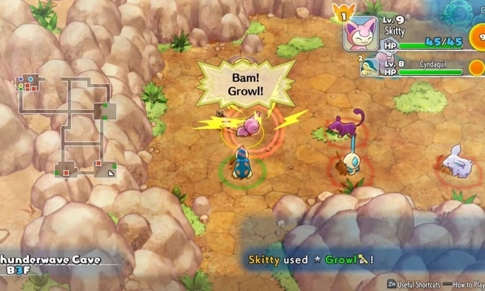 Authentic Pokemon Mystery Dungeon Rescue Team DX Nintendo Switch gameplay showing a Pokemon rescue team in a dungeon