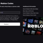 Roblox gift card and promo code redemption page with the Redeem field and button