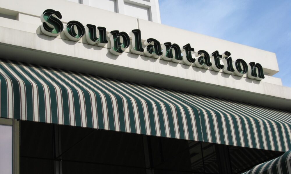 Archival photograph of a Souplantation restaurant storefront in California; the brand is returning to Fountain Valley in 2027
