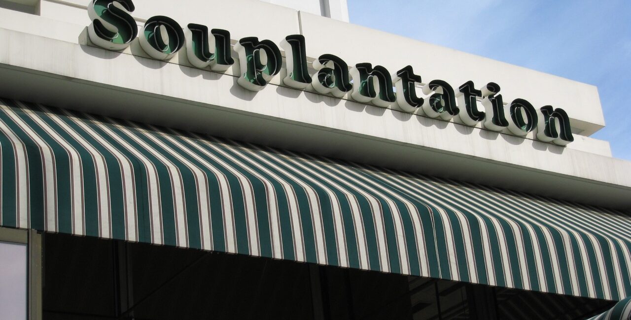 Archival photograph of a Souplantation restaurant storefront in California; the brand is returning to Fountain Valley in 2027