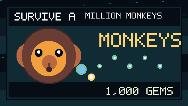 Original illustration of a cartoon monkey and the developer-listed MONKEYS code rewarding 1000 gems in Roblox Survive a Million Monkeys