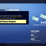Fortnite Return Request screen showing the cosmetic refund submission step